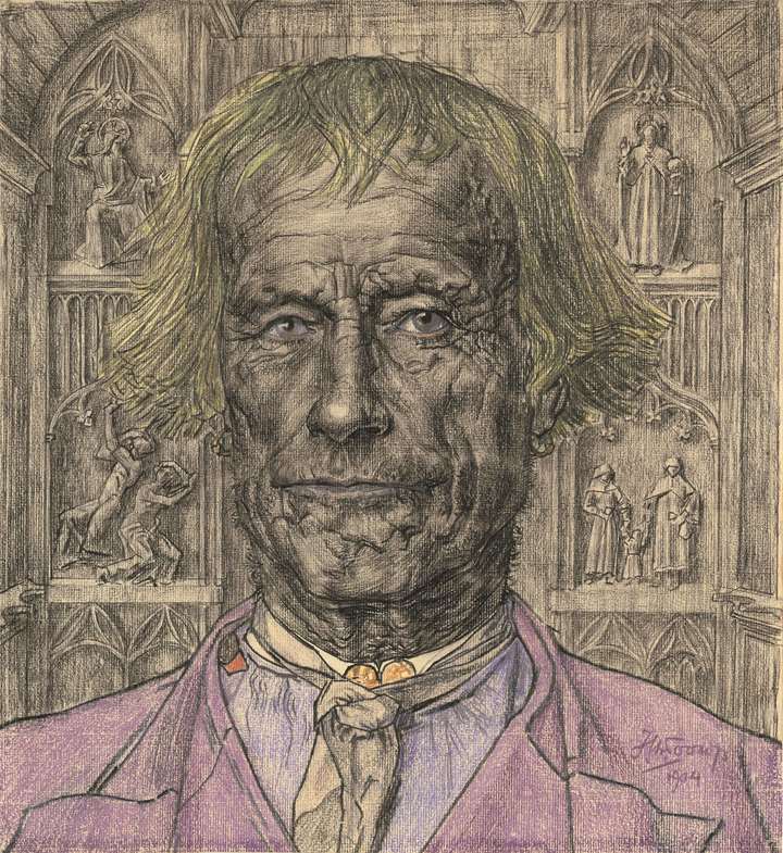 Portrait of an Old Peasant in Front of a Cathedral